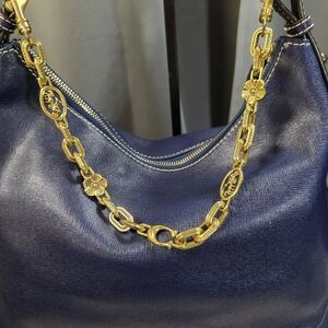 Gold-Tone Chain Bag Charm / Strap Extender with Floral & Medallion Details